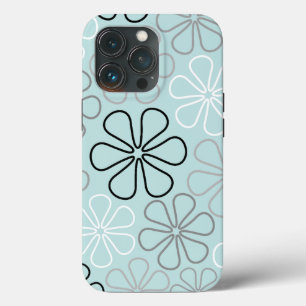 Abstract Big Flower Outlines BWG+Duck Egg Blue iPhone 13 Pro Case