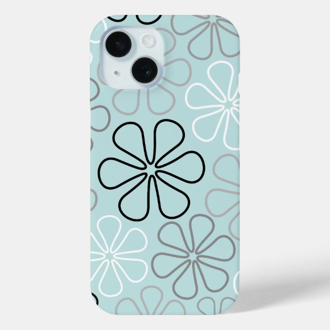 Abstract Big Flower Outlines BWG+Duck Egg Blue Case-Mate iPhone Case (Back)
