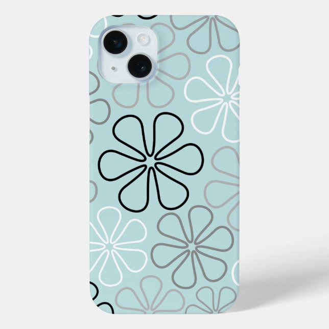 Abstract Big Flower Outlines BWG+Duck Egg Blue Case-Mate iPhone Case (Back)