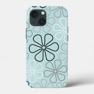Abstract Big Flower Outlines BWG+Duck Egg Blue iPhone 13 Mini Case