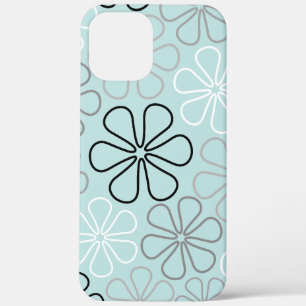 Abstract Big Flower Outlines BWG+Duck Egg Blue iPhone 12 Pro Max Case