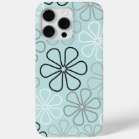 Abstract Big Flower Outlines BWG+Duck Egg Blue