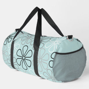 Abstract Big Flower Outlines BWG+Duck Egg Blue Duffle Bag