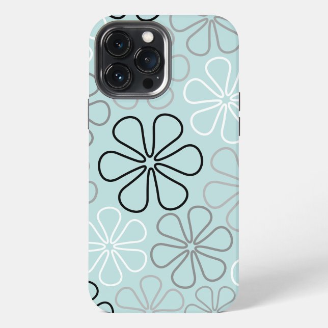 Abstract Big Flower Outlines BWG+Duck Egg Blue iPhone Case (Back)
