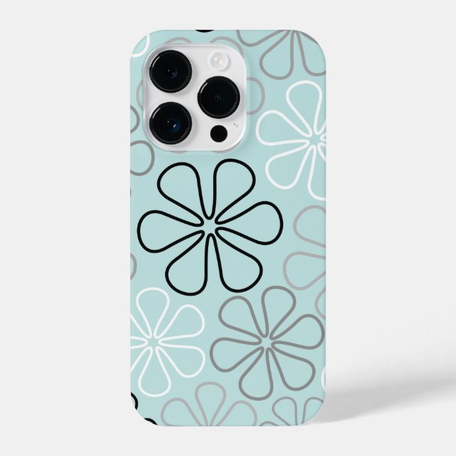 Abstract Big Flower Outlines BWG+Duck Egg Blue iPhone Case (Back)