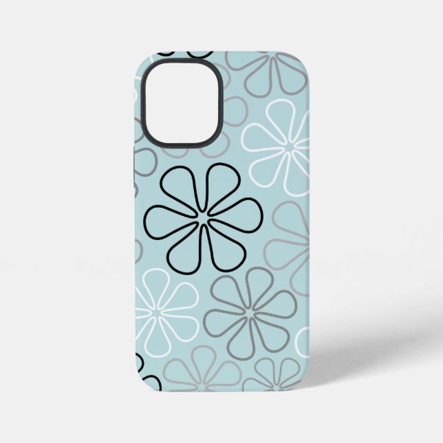 Abstract Big Flower Outlines BWG+Duck Egg Blue iPhone Case (Back)