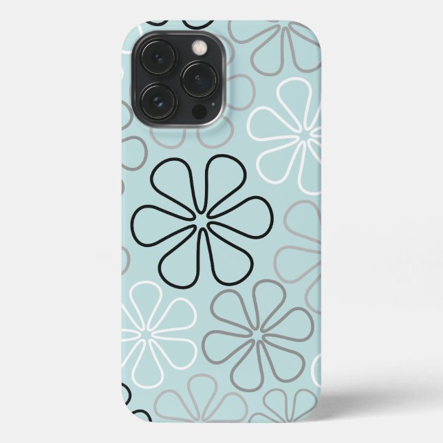 Abstract Big Flower Outlines BWG+Duck Egg Blue iPhone Case (Back)