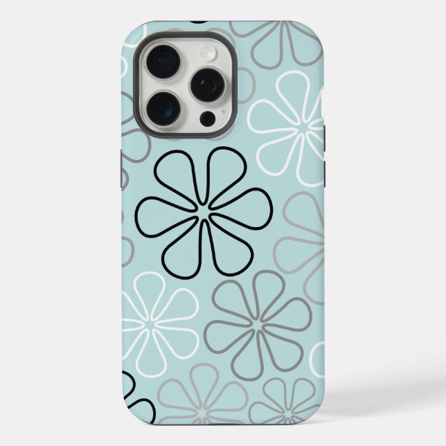 Abstract Big Flower Outlines BWG+Duck Egg Blue iPhone Case (Back)