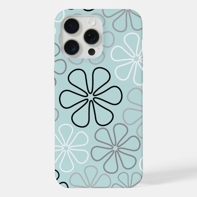 Abstract Big Flower Outlines BWG+Duck Egg Blue iPhone Case (Back)