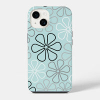 Abstract Big Flower Outlines BWG+Duck Egg Blue