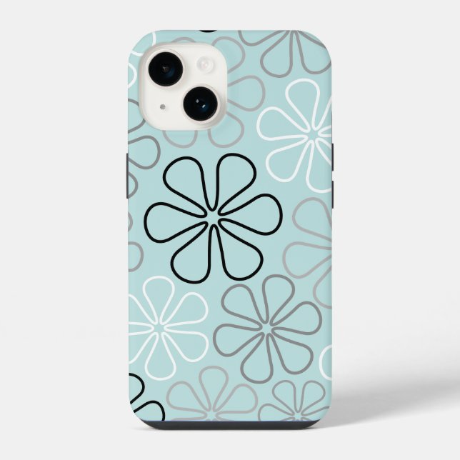 Abstract Big Flower Outlines BWG+Duck Egg Blue iPhone Case (Back)