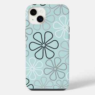 Abstract Big Flower Outlines BWG+Duck Egg Blue iPhone 14 Plus Case
