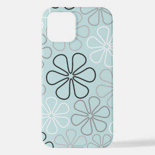 Abstract Big Flower Outlines BWG+Duck Egg Blue iPhone 12 Case