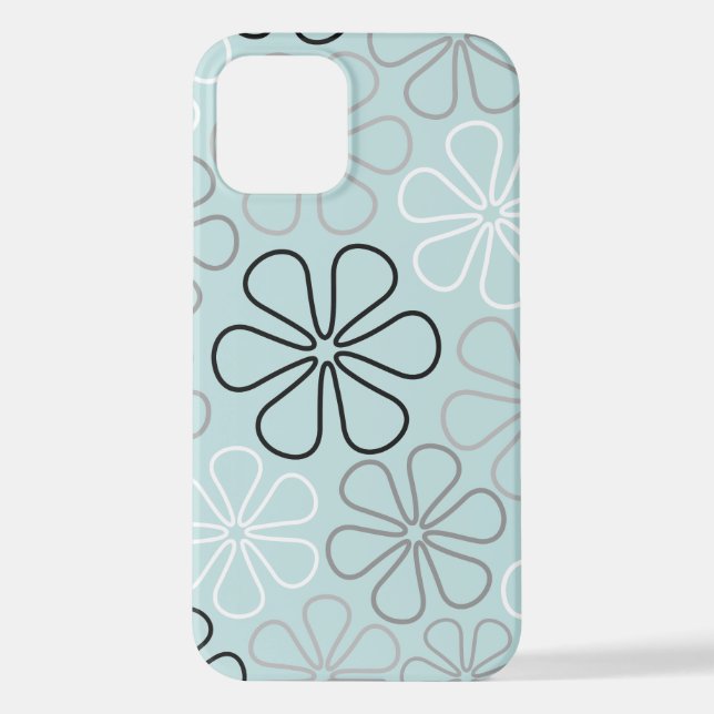 Abstract Big Flower Outlines BWG+Duck Egg Blue iPhone Case (Back)