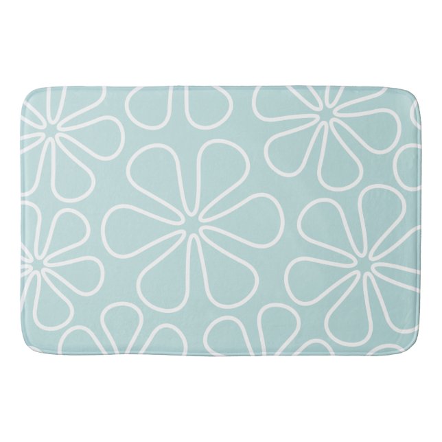 Abstract Big Flowers White on Duck Egg Blue Bath Mat (Front)