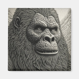 Abstract Bigfoot in Black and White Ai Art Magnet
