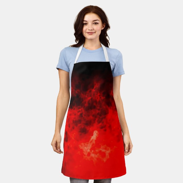 Abstract Billowing Red Smoke Apron (Worn)