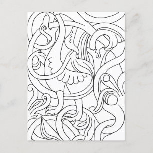 Abstract Bird Deco Art Colouring Page Postcard