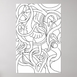 Abstract Bird Deco Art Colouring Page Poster