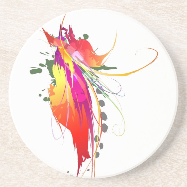 Abstract Bird of Paradise Paint Splatters Coaster (Front)