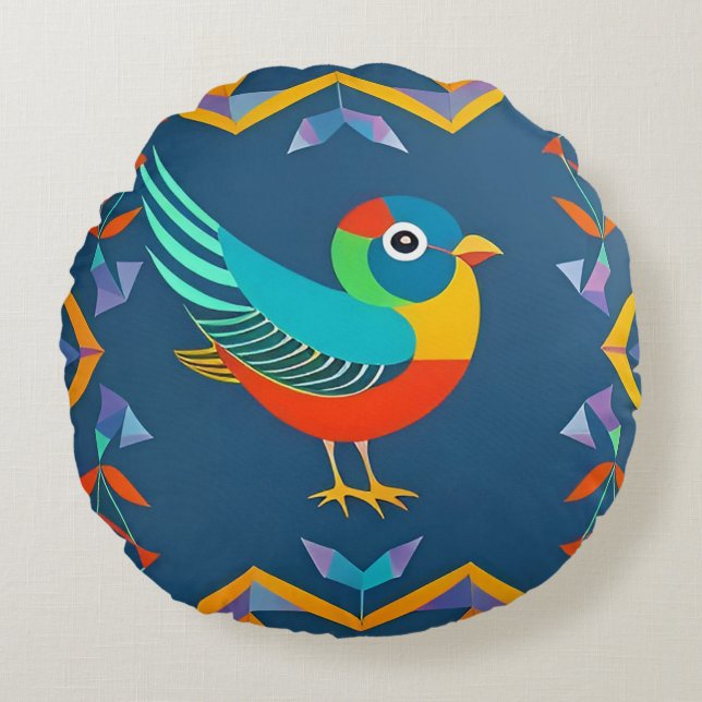 🌈 Abstract Bird Round Pillow Geometric Decor 🐦✨ (Front)