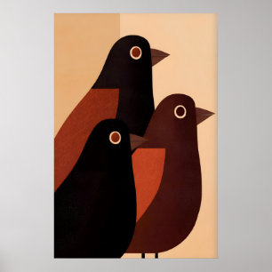 Abstract Bird Wall Art Trio of Geometric Birds in