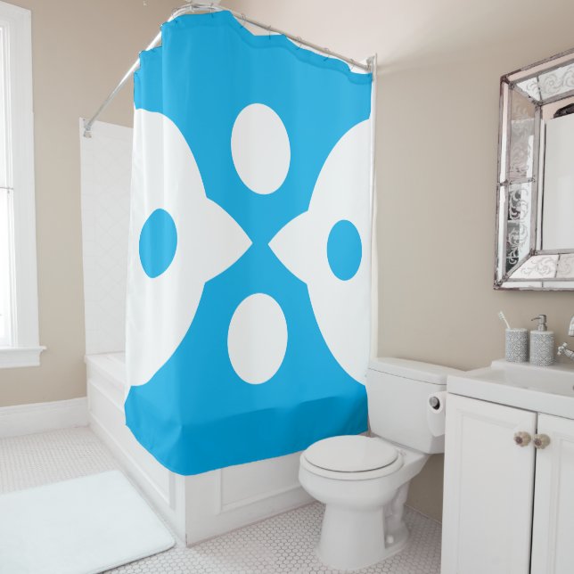 Abstract Birds Bold Simple Design Sky Blue Shower Curtain (In Situ)