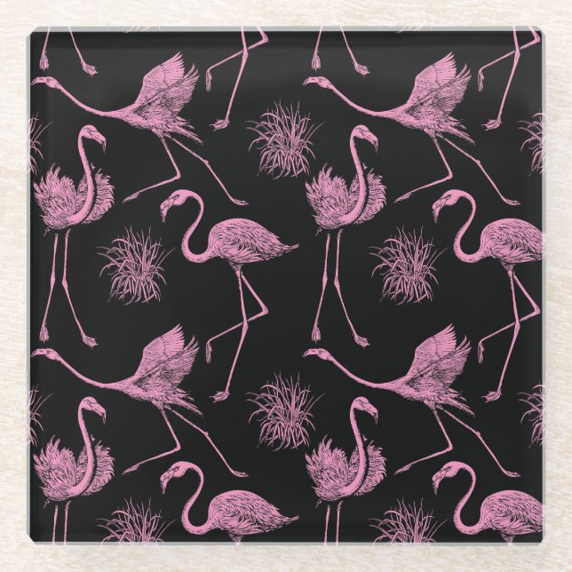 Abstract Birds: Monochrome Fashion Pattern Glass Coaster (Front)