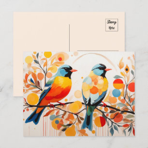 Abstract Birds Standing On A Branch Postcard