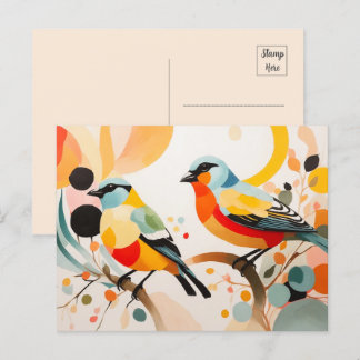 Abstract Birds Standing On A Branch Postcard
