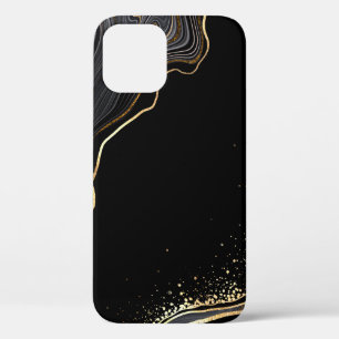 abstract black agate background with golden veins, iPhone 12 case