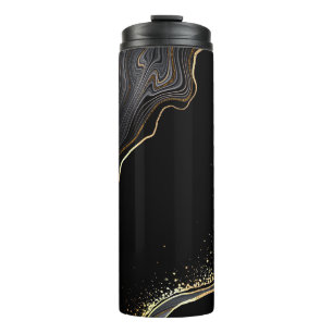 abstract black agate background with golden veins, thermal tumbler