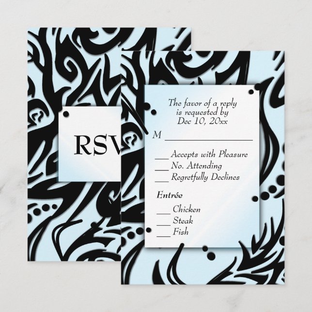 Abstract Black and Blue Tribal with Menu RSVP (Front/Back)