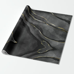 Abstract Black and Gold Agate Marble Swirl  Wrapping Paper