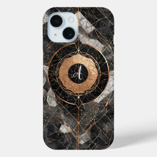 Abstract Black and Gold Decorative Geometric iPhone 15 Case