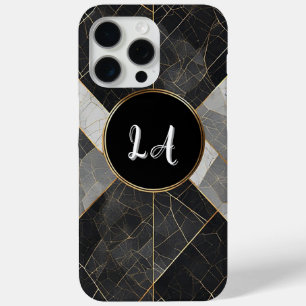 Abstract Black and Gold Decorative Geometric iPhone 15 Pro Max Case