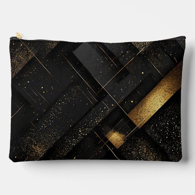 Abstract Black and Gold Geometric Design Accessory Pouch (Front)