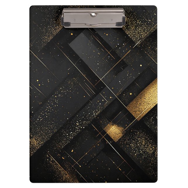 Abstract Black and Gold Geometric Design Clipboard (Front)