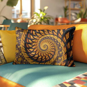 Abstract Black and Gold Spiral Fractal Decorative Cushion