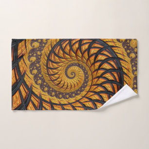 Abstract Black and Gold Spiral Fractal Hand Towel