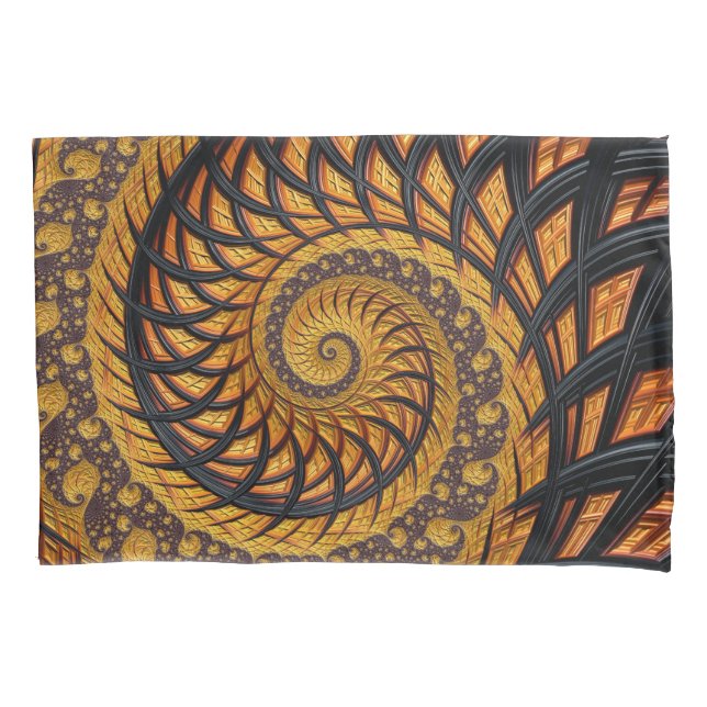 Abstract Black and Gold Spiral Fractal Pillowcase (Front)