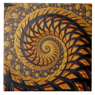 Abstract Black and Gold Spiral Fractal Tile