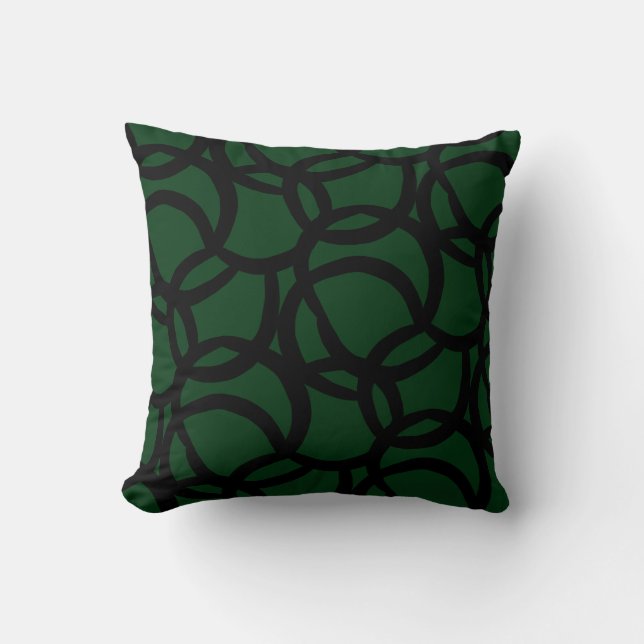 Abstract Black and Green Line Pattern Cushion (Front)