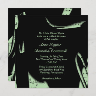Abstract Black and Green Music Wedding Invitation