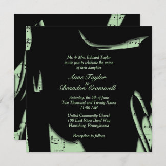 Abstract Black and Green Music Wedding Invitation