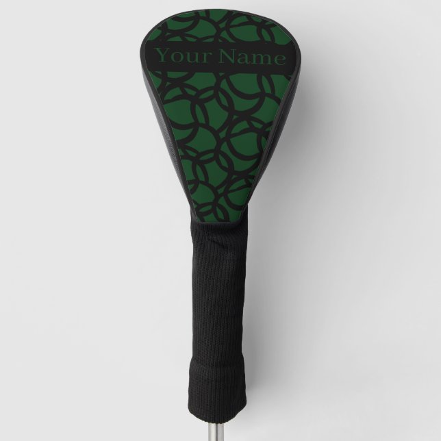 Abstract Black and Green Pattern Personalised Golf Head Cover (Front)