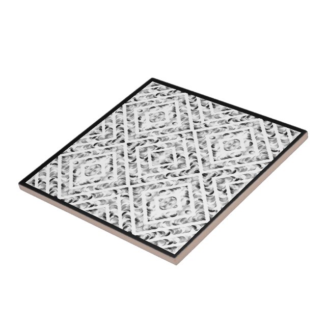 Abstract Black And Grey Eyelashes Brushstrokes Art Tile (Side)