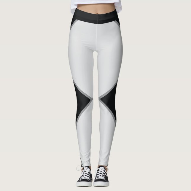 Abstract Black and Grey Geometric Leggings  (Front)