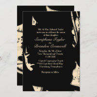 Abstract Black and Peach Music Wedding Invitation