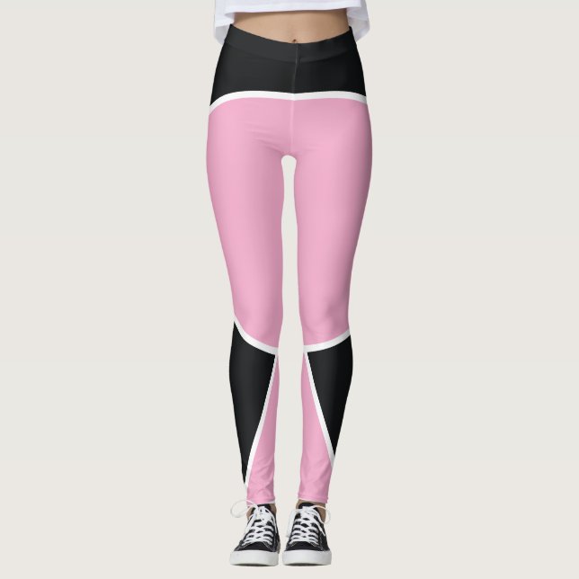 Abstract Black and Pink Geometric Leggings (Front)
